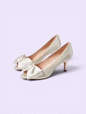 Kate Spade Crawford Satin Lux Bow Front White Pump Bridal Wedding Formal